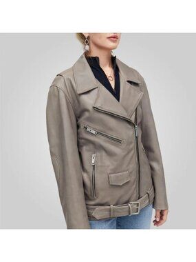 Bod & Christensen Lauren Leather Motorcycle Jacket Gunmetal Women's XS New